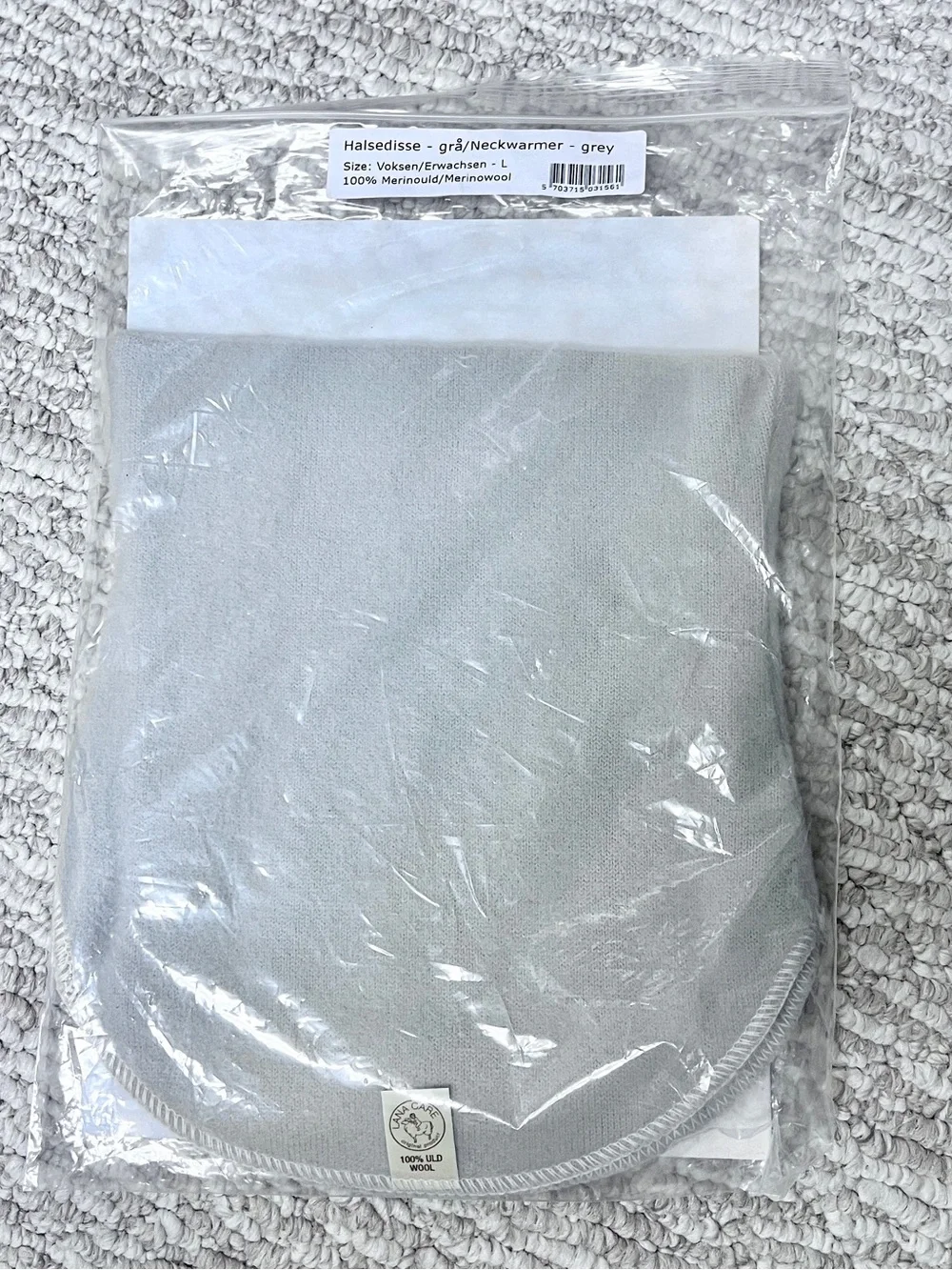 Lana care grey organic 100% merino wool neck warmer